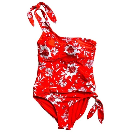 Nip tuck Rhonda, one shoulder floral, orange One Piece swimsuit, size 6 - Picture 1 of 7